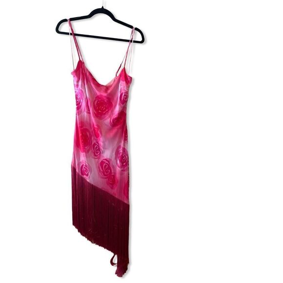 NWT MIRAE Belle Desert Rose Dress fringe hem print slip Revolve 42 10 - Picture 4 of 12